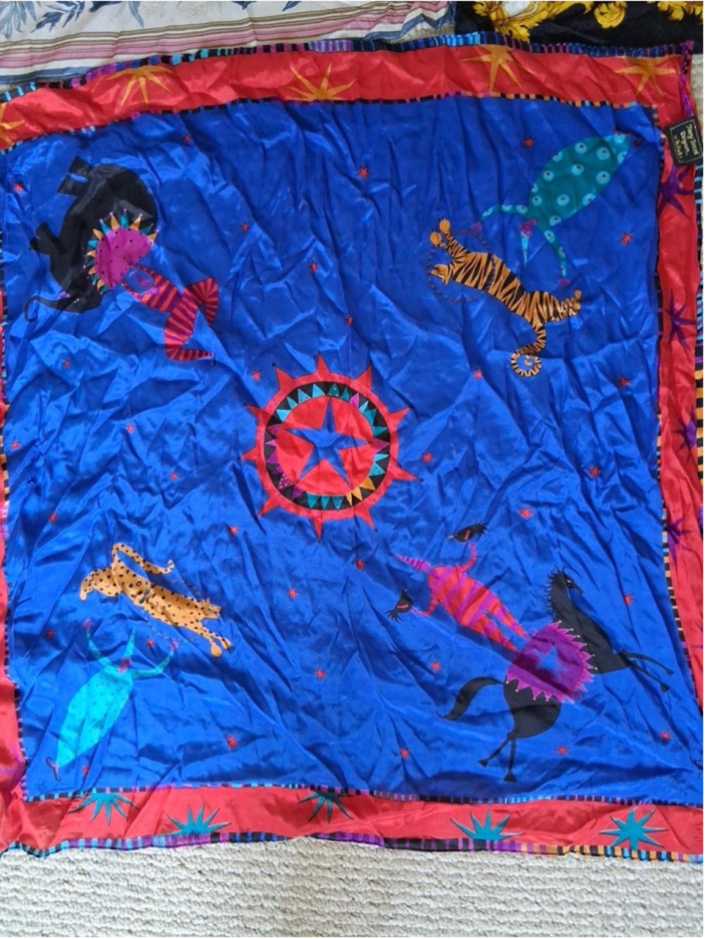 Young British Designers silk colorful square scarf 26 Inch Square Jill France